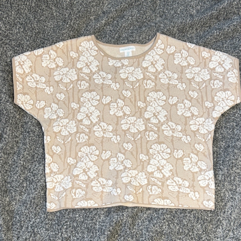 Cynthia Rowley Beige and White Floral Sweater